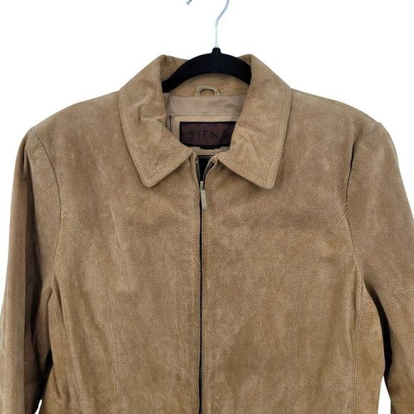 Vtg Womens Siena Camel Suede Genuine Leather Jacket Shacket Sz L Zip Neutral - Picture 4 of 11